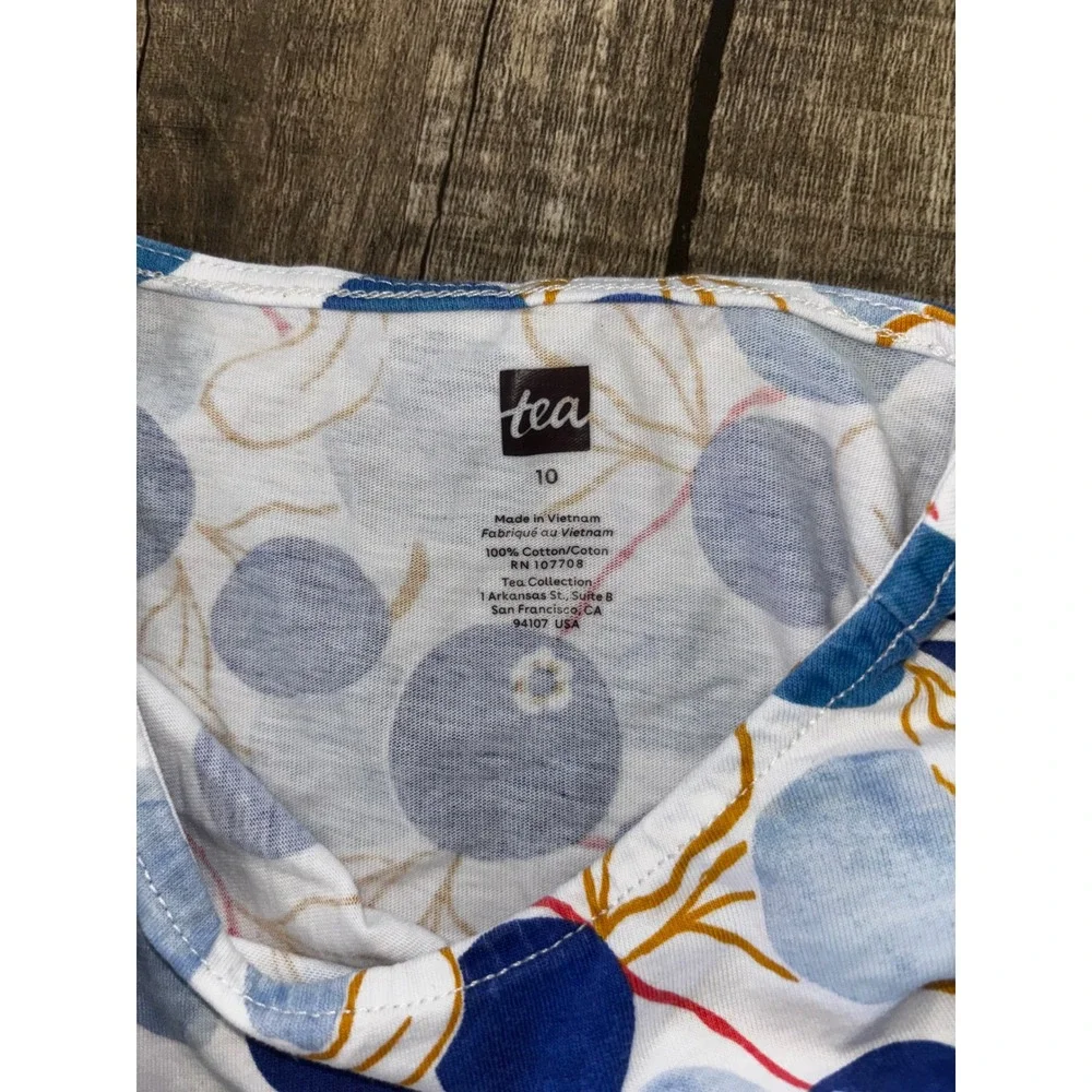 Tea Collection Girls Blueberry Print Bell Sleeve Cotton Top Blue White Size 10